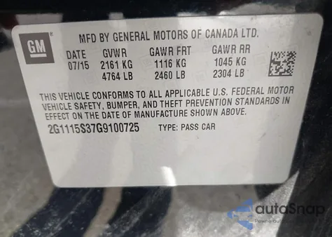 2016 Chevrolet Impala 2Lt from USA, damaged, VIN 2G1115S37G9100725